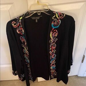 Ming Wang Black and Red Cardigan with Textured Pattern